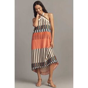 NEW Hutch Anthropologie Karoline Satin Halter Midi Dress Size M Petite Stripe